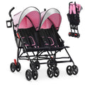Foldable Twin Baby Double Stroller Ultralight Umbrella Kids Stroller-Pink