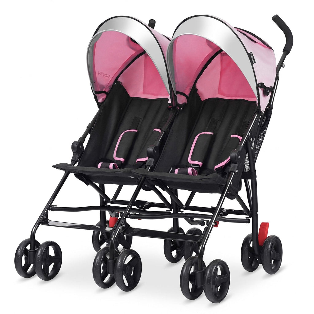Foldable Twin Baby Double Stroller Ultralight Umbrella Kids Stroller-Pink