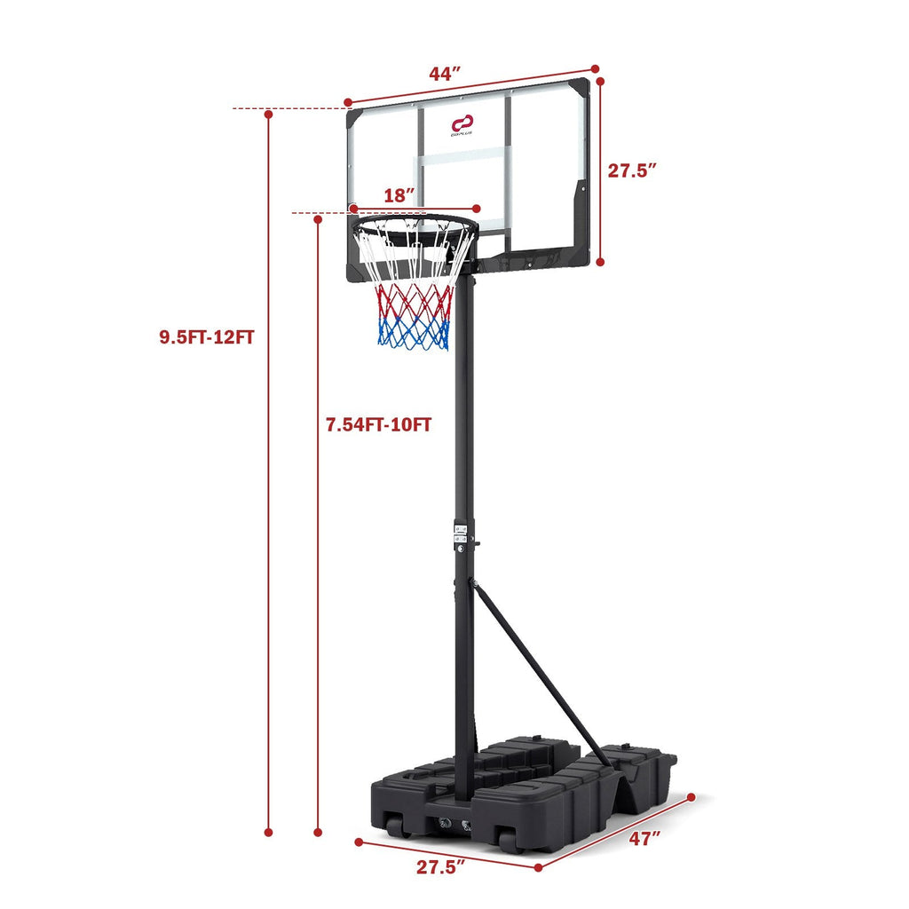 Foldable Basketball Hoop 7.54-10 ft Stepless Adjustable with PC Backboard
