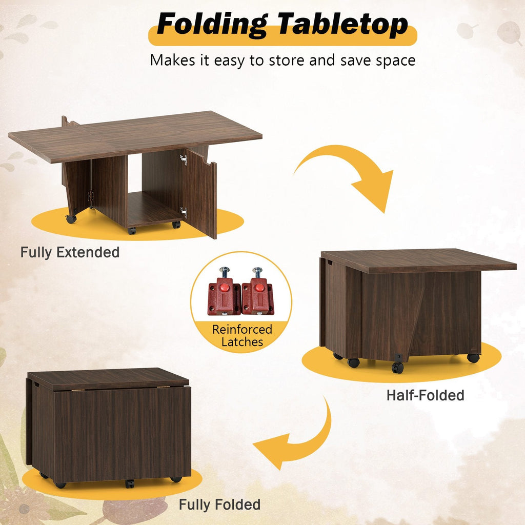 Foldable Coffee Table with Storage Cabinet Extendable Center Table-Walnut