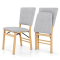 Set of 2 Folding Dining Chairs, Grey Linen Padded Seat and Back with Natural Rubber Wood Frame