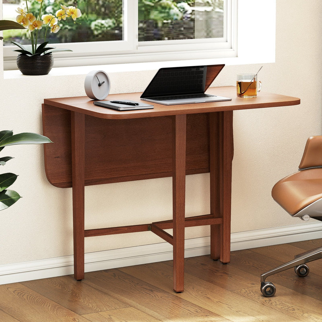 Foldable Dining Table for 2-4 People with Rubber Wood Legs for Small Space-Walnut