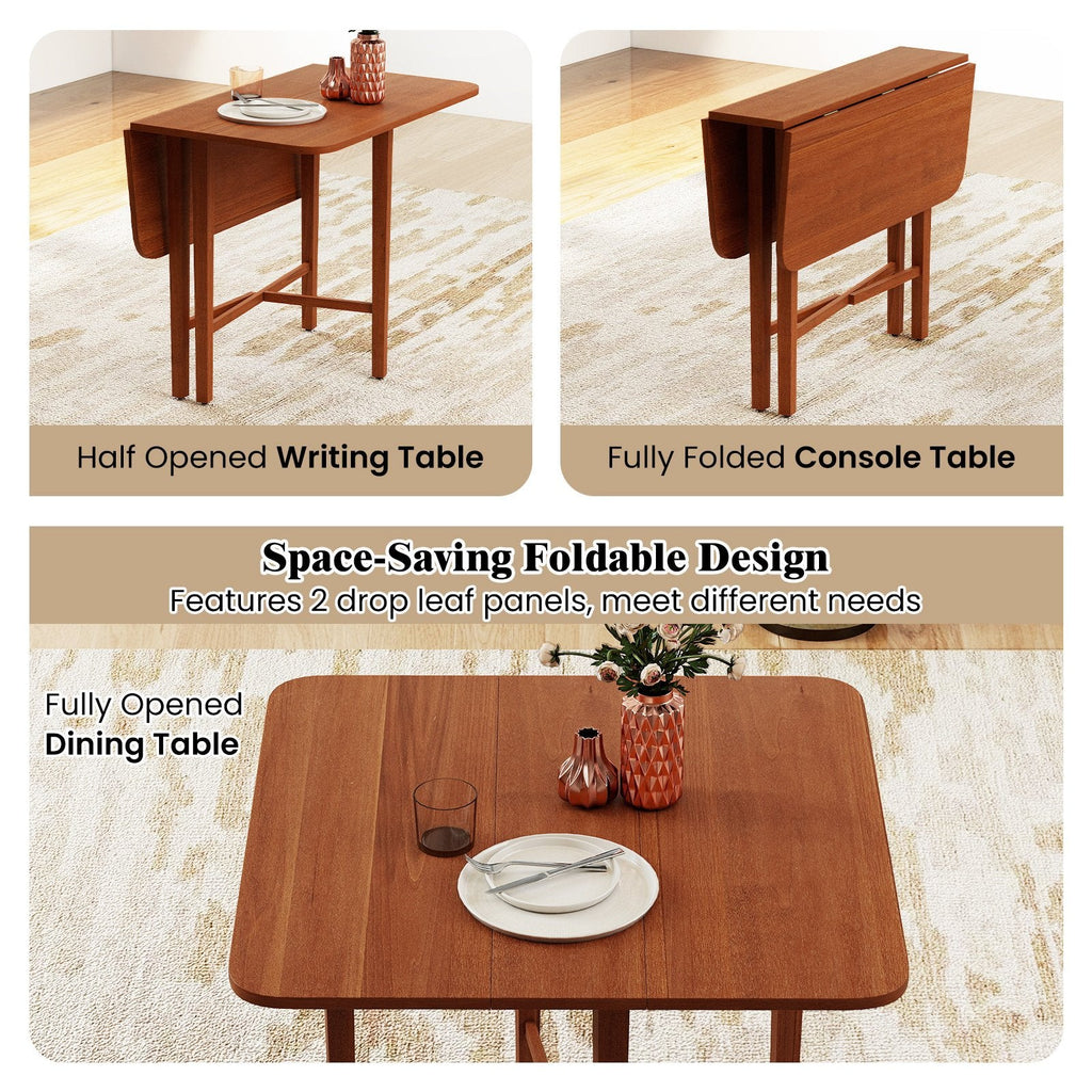 Foldable Dining Table for 2-4 People with Rubber Wood Legs for Small Space-Walnut