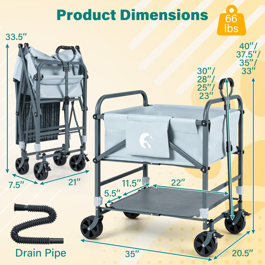 Foldable Dog Bath Cart with Adjustable Height & 4 Wheels for Pets-Gray
