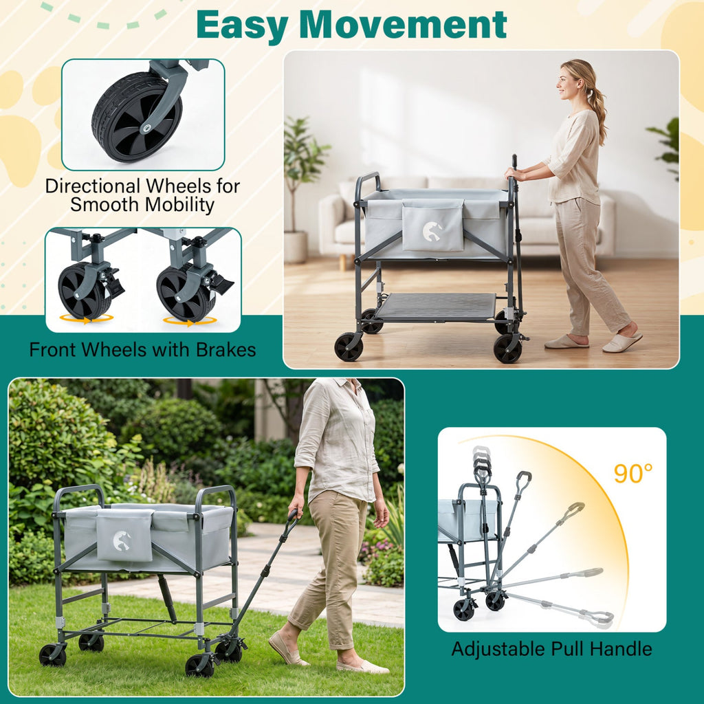 Foldable Dog Bath Cart with Adjustable Height & 4 Wheels for Pets-Gray
