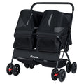 Foldable Double Pet Stroller with Adjustable Sunshade and Storage Basket-Black