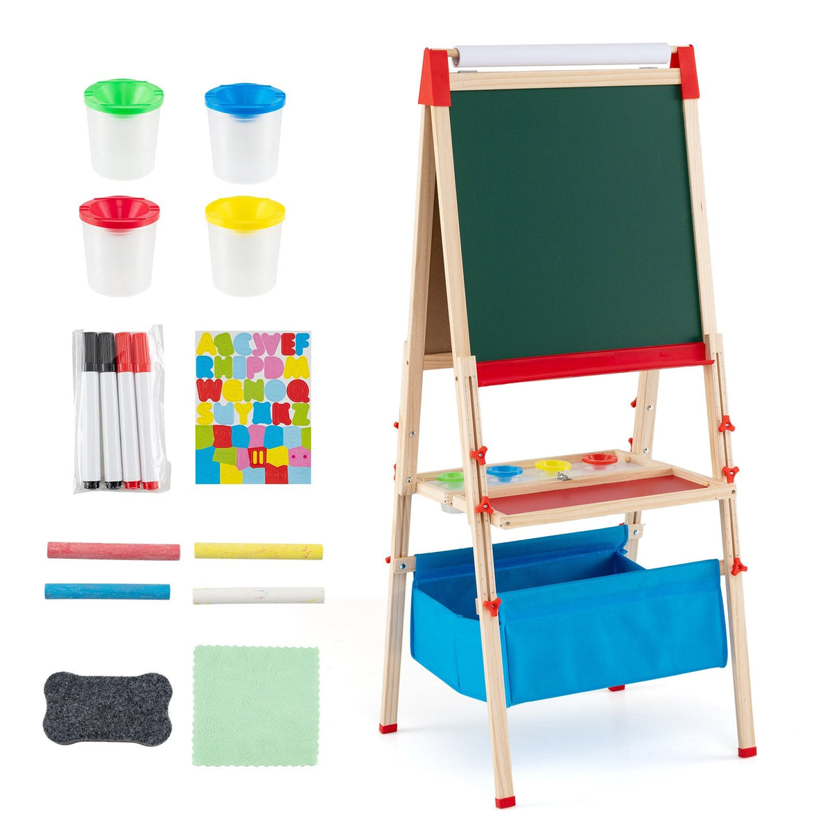 Foldable Double-sided Easel with Magnetic Chalkboard for Kids-Multicolor