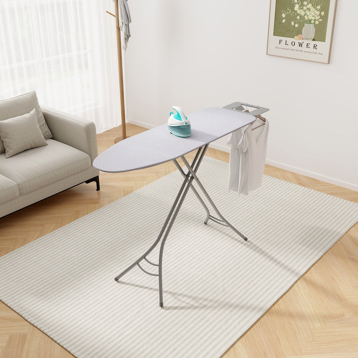 Foldable Ironing Board with Iron Rest and Adjustable Height-Gray