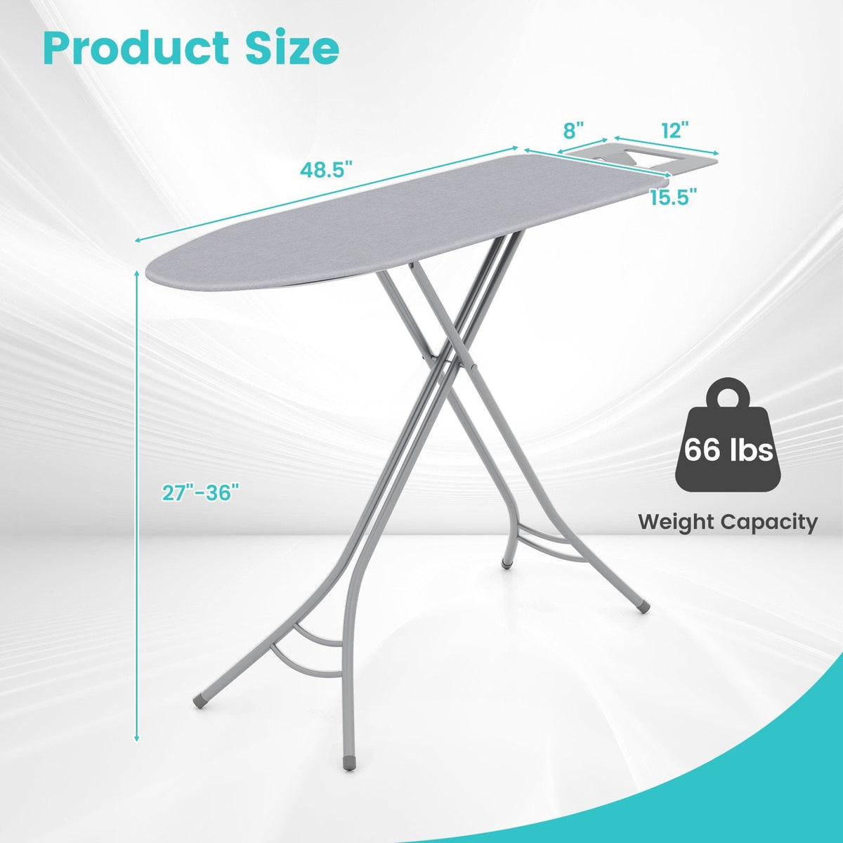 Foldable Ironing Board with Iron Rest and Adjustable Height-Gray