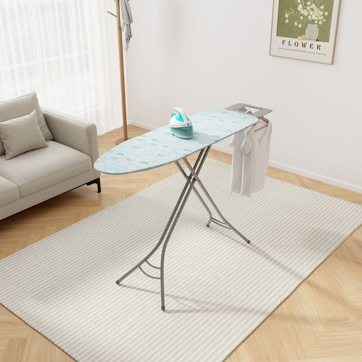 Foldable Ironing Board with Iron Rest and Adjustable Height-Turquoise