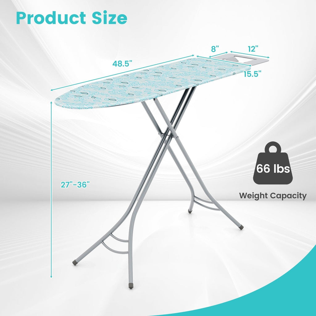 Foldable Ironing Board with Iron Rest and Adjustable Height-Turquoise