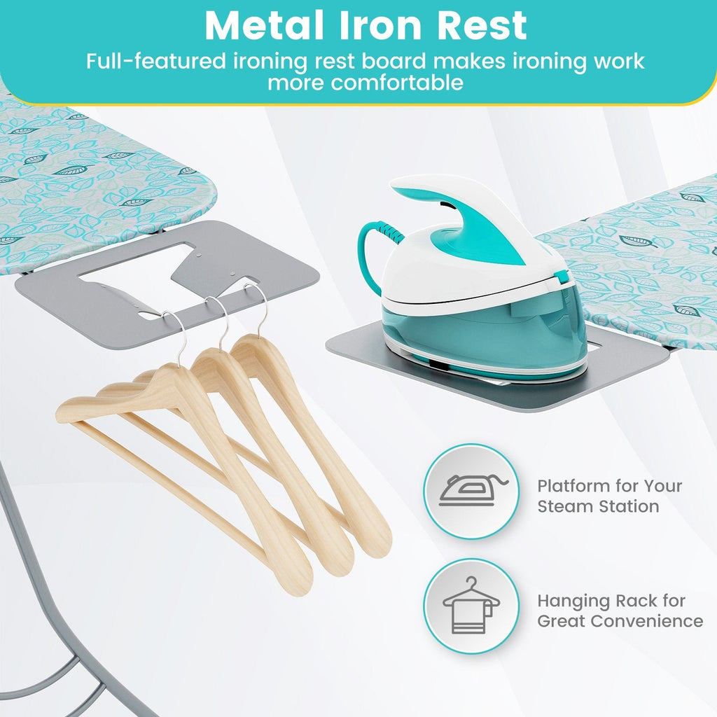 Foldable Ironing Board with Iron Rest and Adjustable Height-Turquoise
