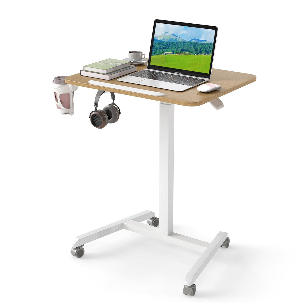 Foldable Mobile Standing Desk Rolling Laptop Desk with 90° Tiltable Tabletop-Natural