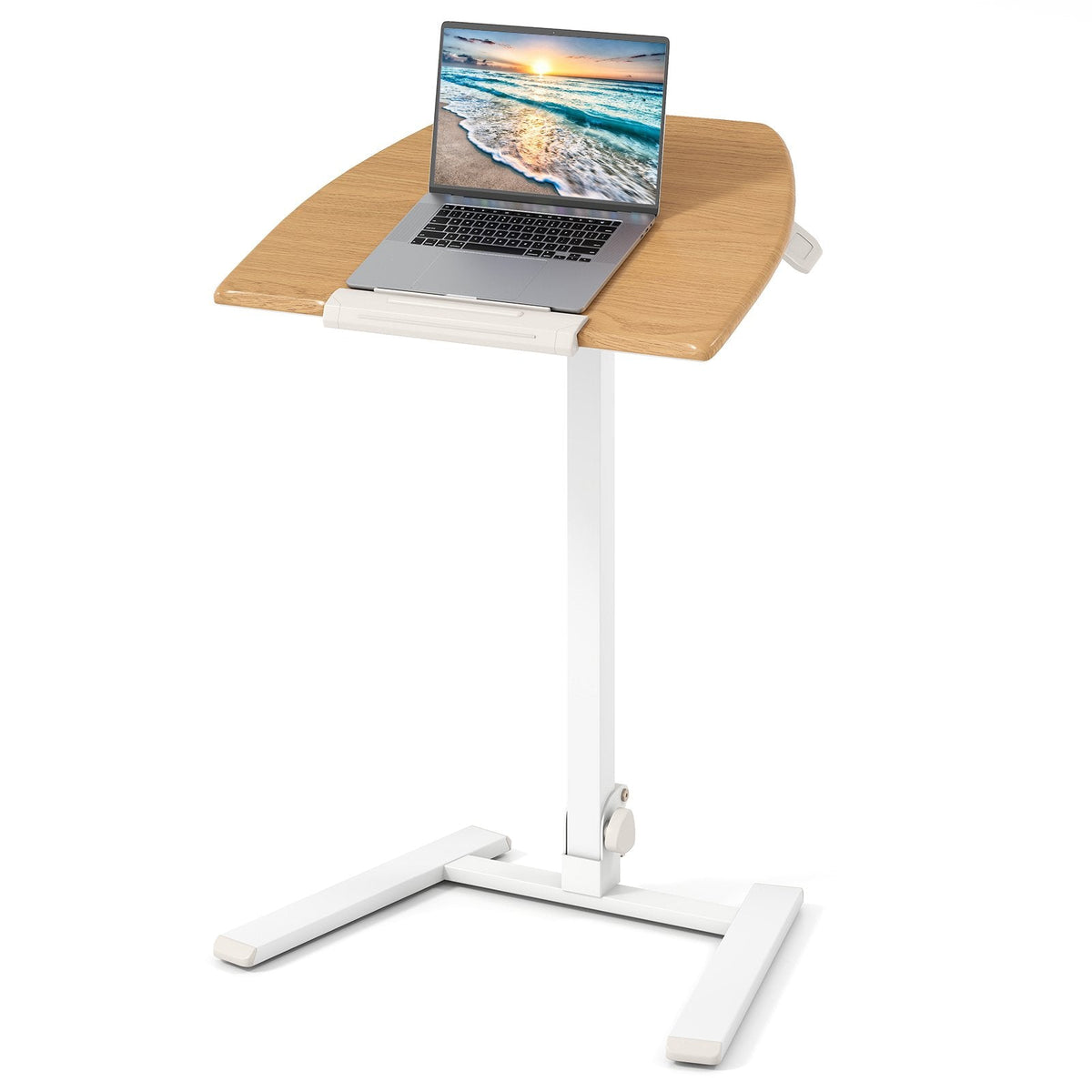 Foldable Mobile Standing Desk Rolling Laptop Desk with Wheels-Natural