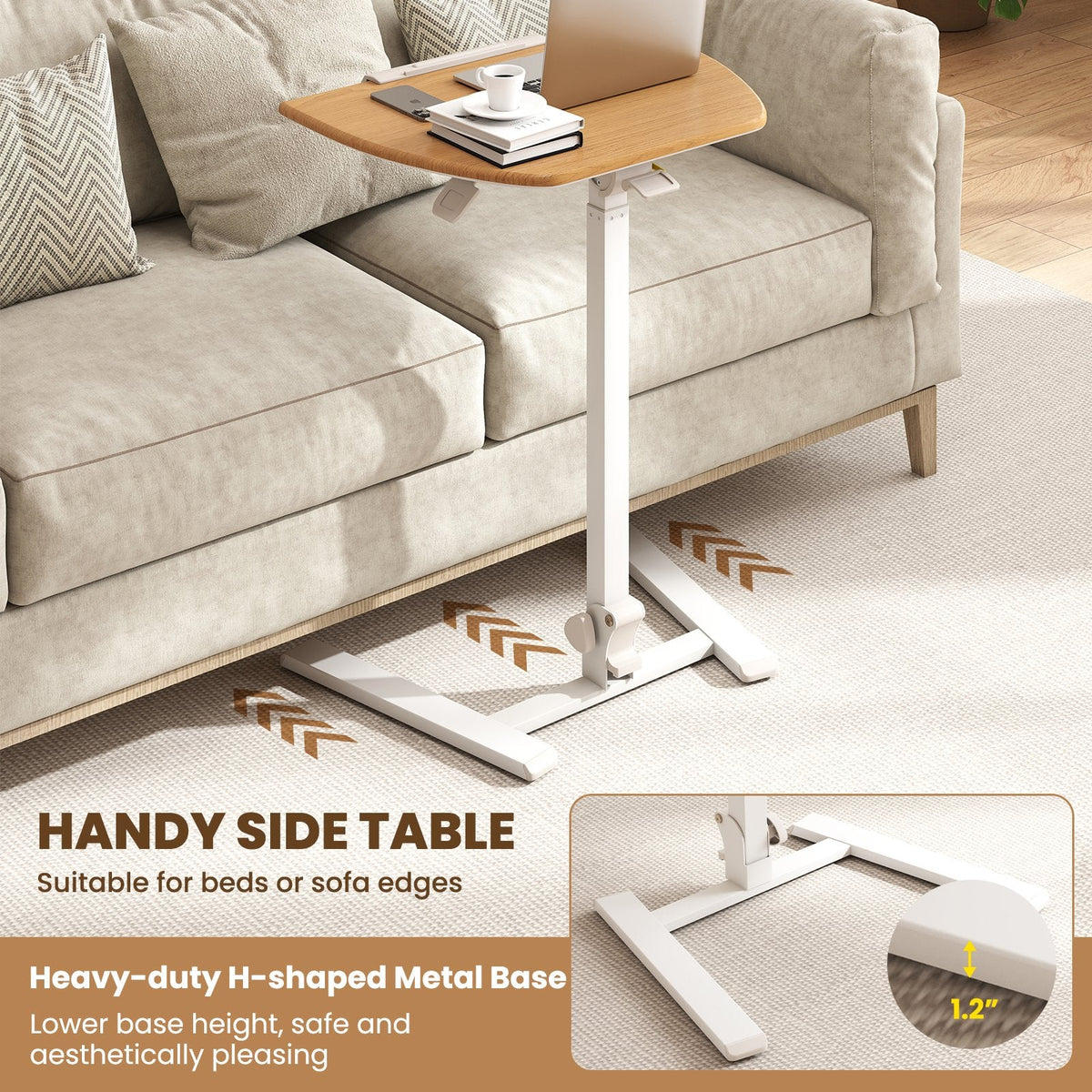 Foldable Mobile Standing Desk Rolling Laptop Desk with Wheels-Natural