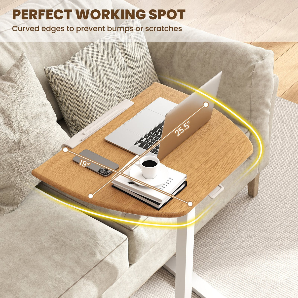 Foldable Mobile Standing Desk Rolling Laptop Desk with Wheels-Natural