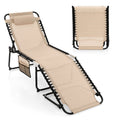 Foldable Recline Lounge Chair with Detachable Headrest and Pocket, Beige