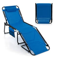 Foldable Recline Lounge Chair with Side Pocket and Detachable Headrest, Blue
