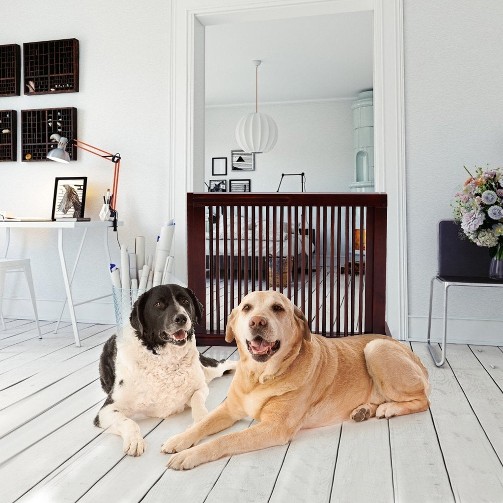 Folding Adjustable Free Standing 3 Panel Wood Fence-Brown