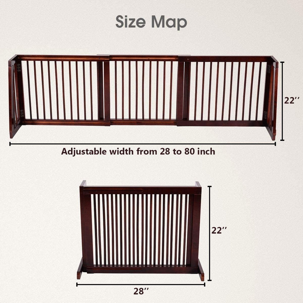 Folding Adjustable Free Standing 3 Panel Wood Fence-Brown