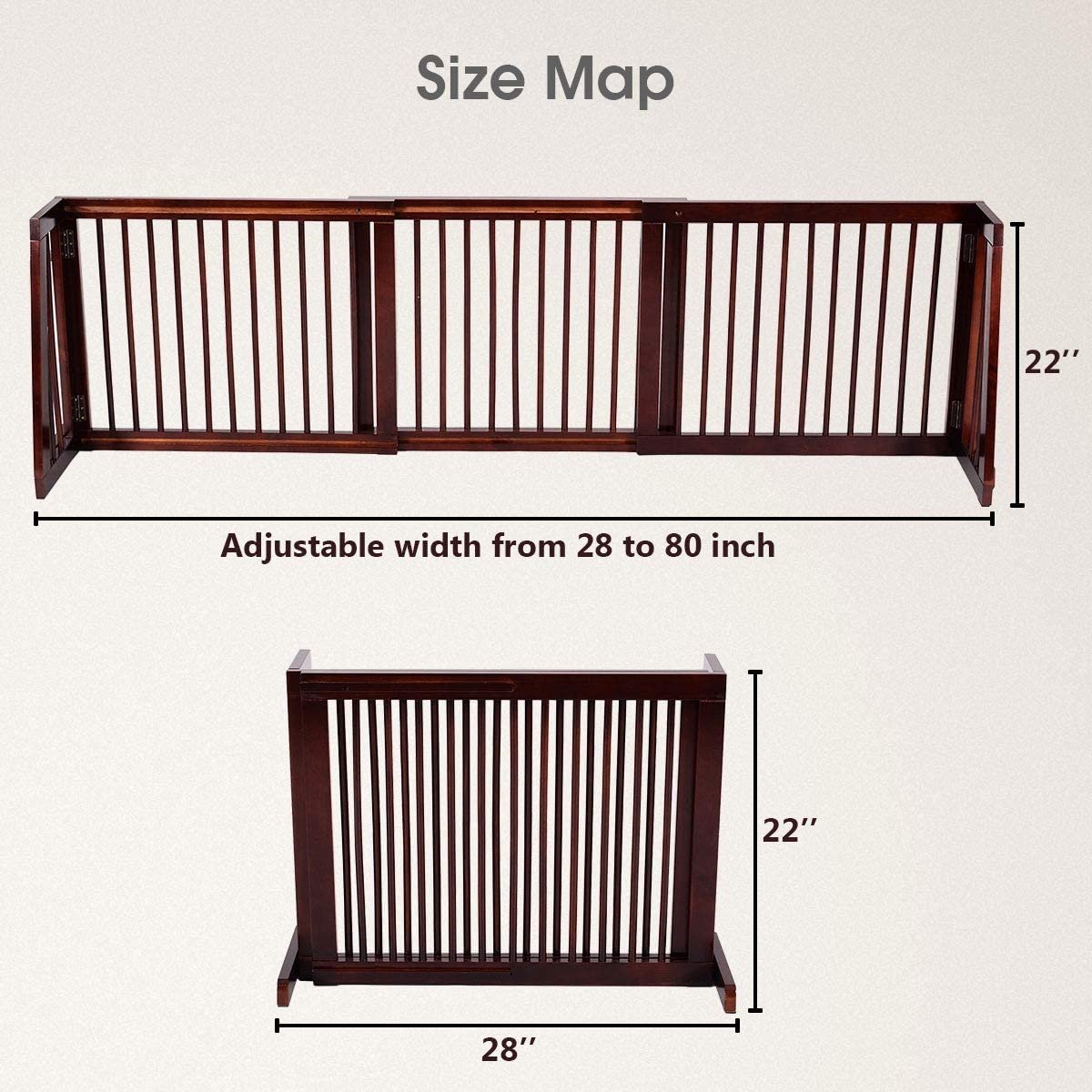Folding Adjustable Free Standing 3 Panel Wood Fence-Brown