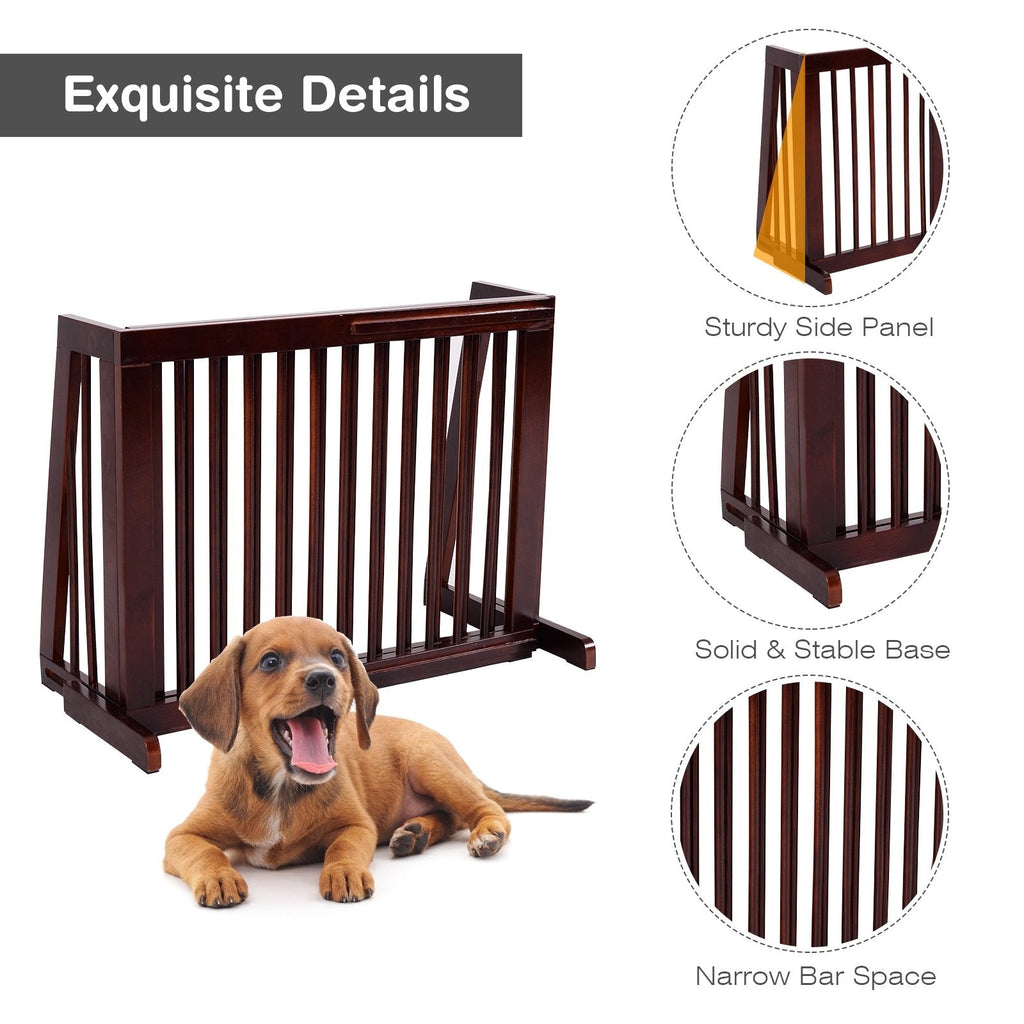 Folding Adjustable Free Standing 3 Panel Wood Fence-Brown