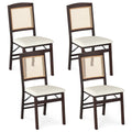 Set of 4 Folding Dining Chairs, Espresso Rubber Wood with Rattan Backs and Cream Linen Seats