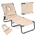 Folding Face Down Tanning Chair with Face Hole and 3 Removable Pillows, Beige