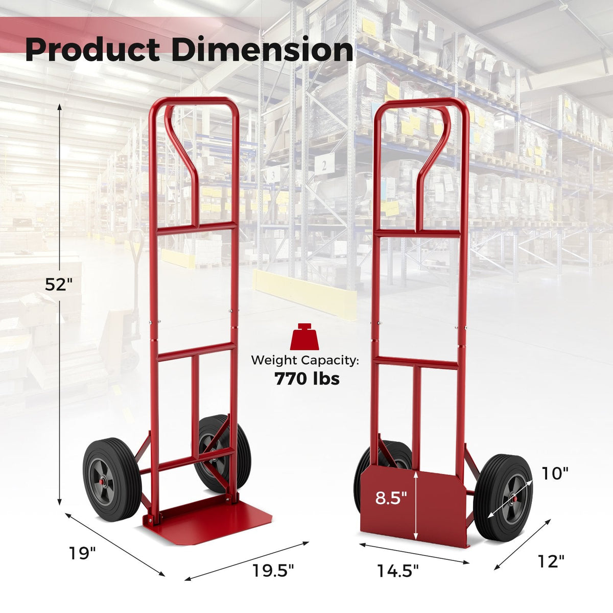 P-Handle Hand Truck with Foldable Load Plate for Warehouse Garage-Red
