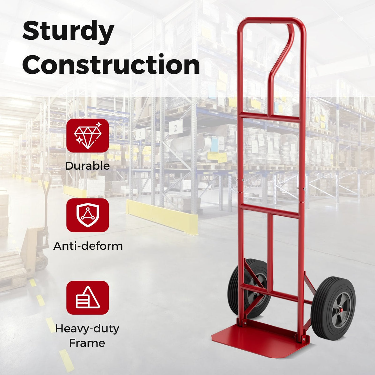 P-Handle Hand Truck with Foldable Load Plate for Warehouse Garage-Red