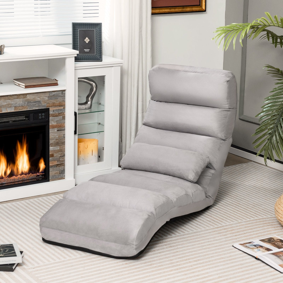Folding Lazy Sofa Couch with Pillow-Gray