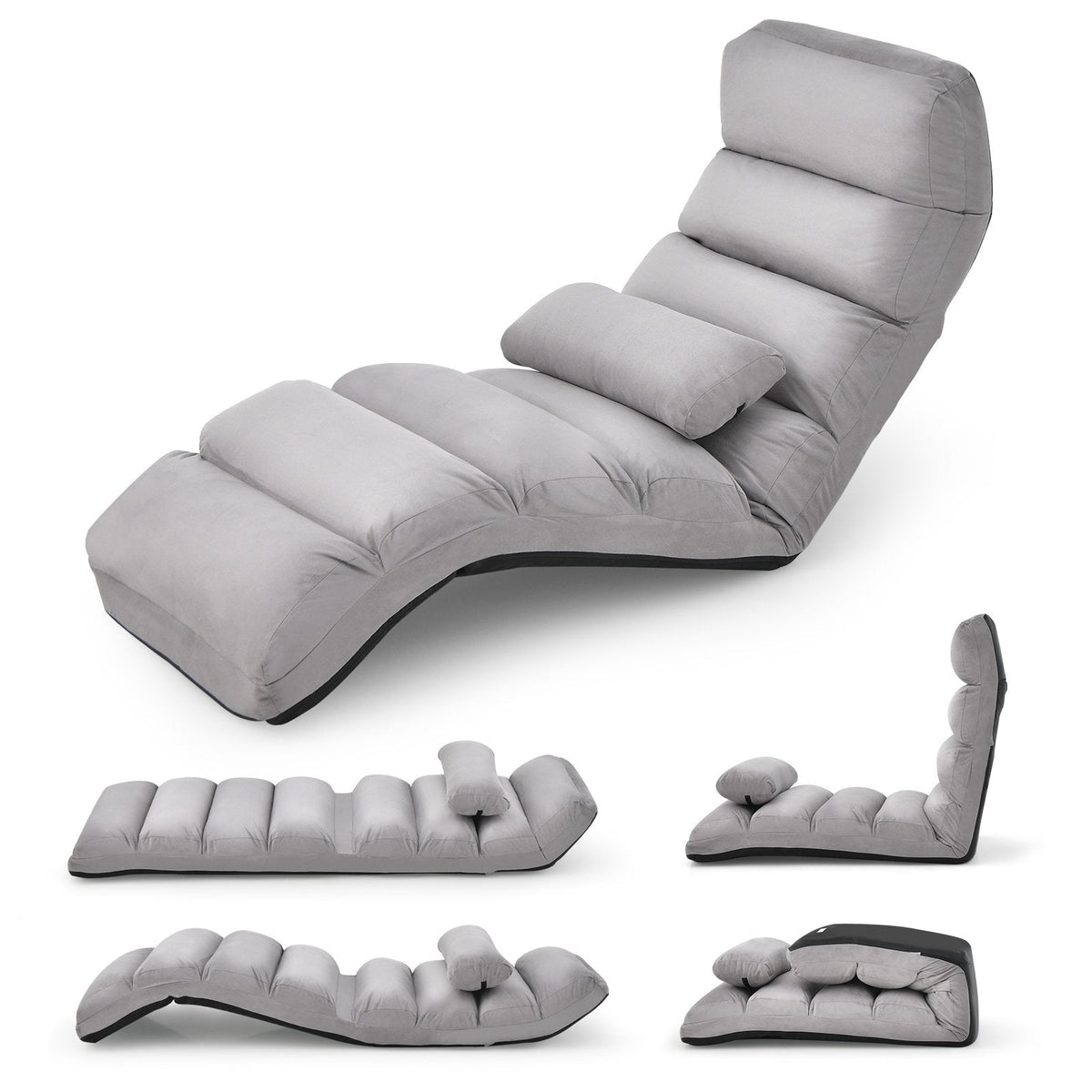Folding Lazy Sofa Couch with Pillow-Gray