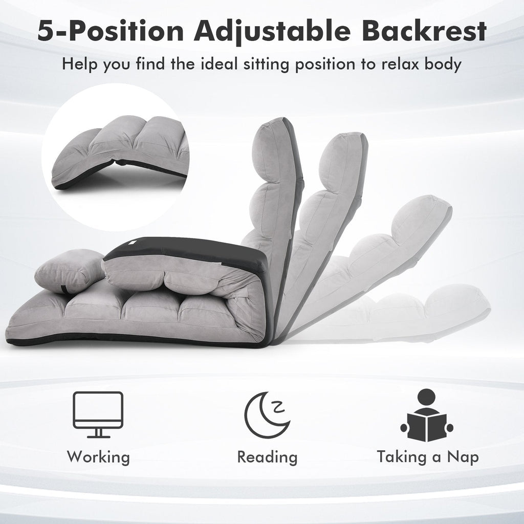 Folding Lazy Sofa Couch with Pillow-Gray