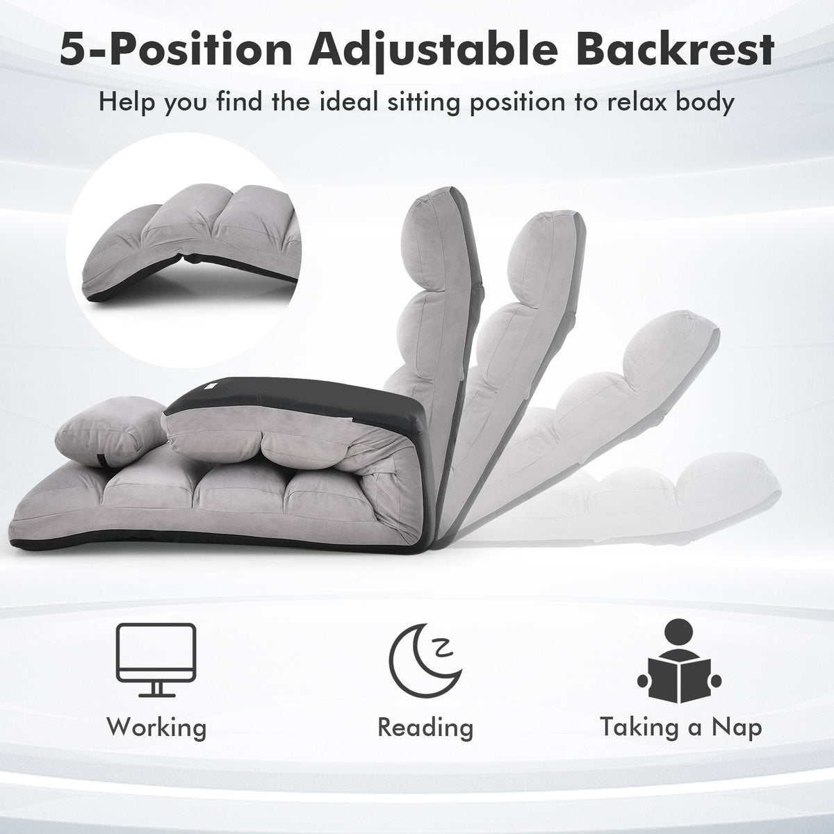 Folding Lazy Sofa Couch with Pillow-Gray