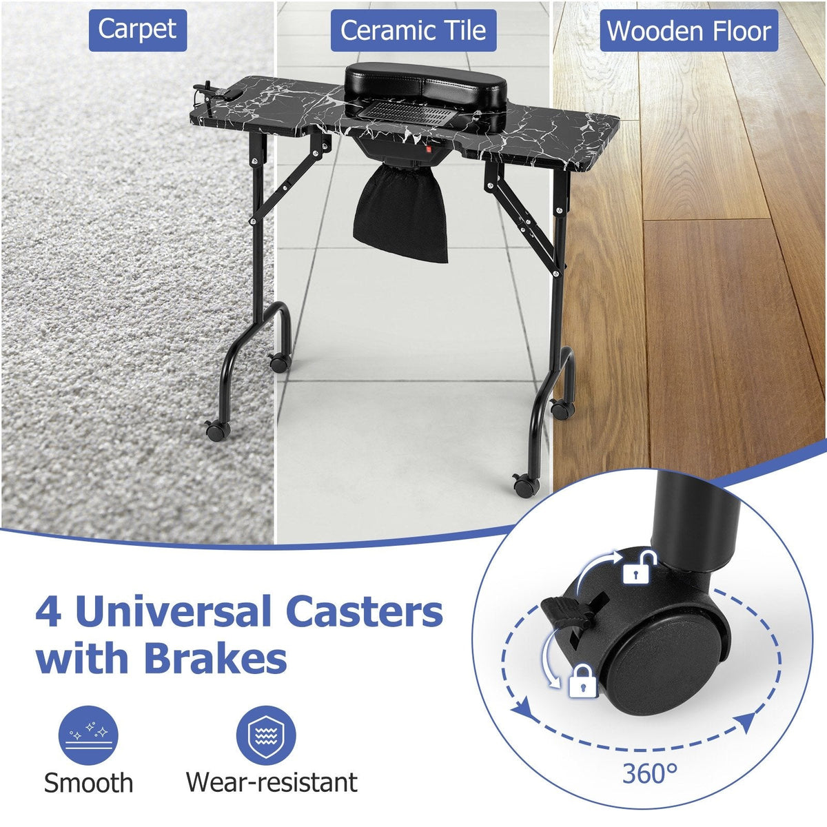Folding Manicure Nail Table with Electric Dust Collector-Black