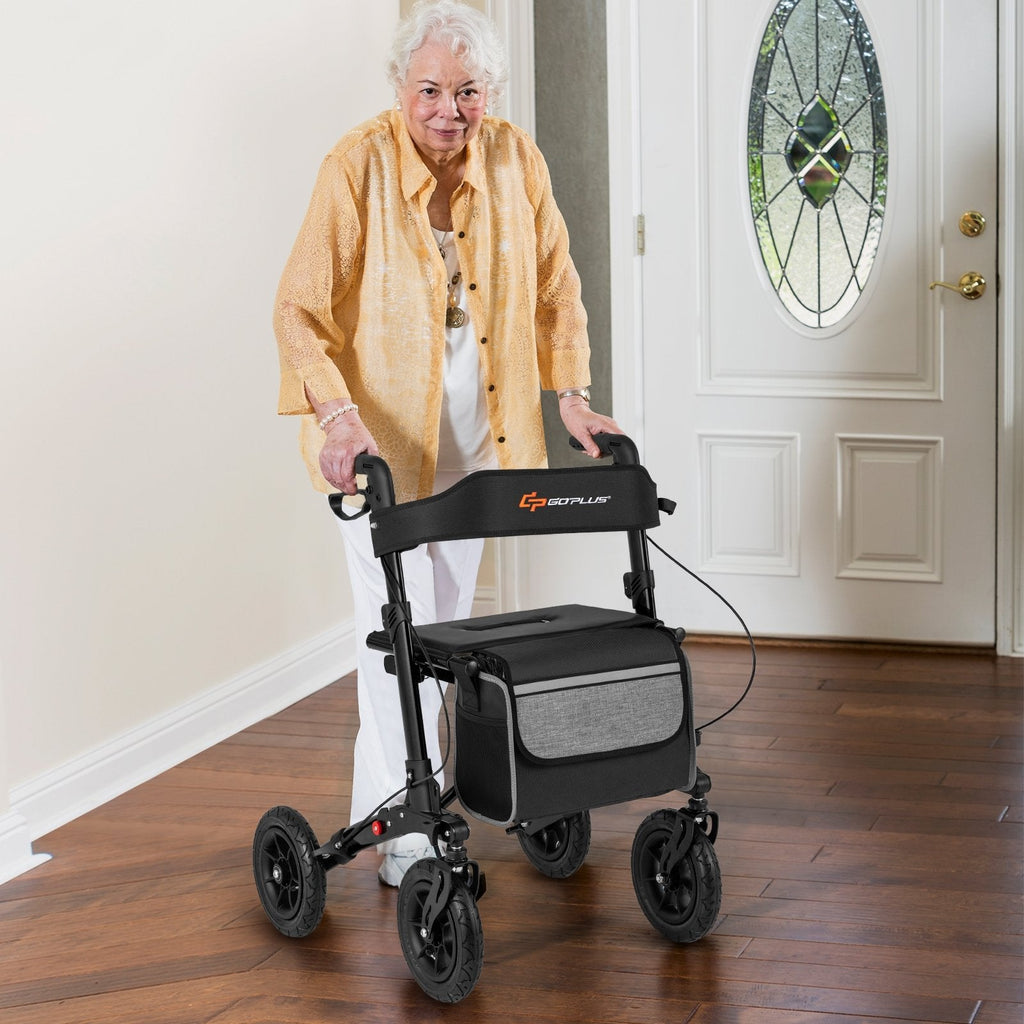 Folding Rollator Walker for Seniors with Seat for All Terrain-Black