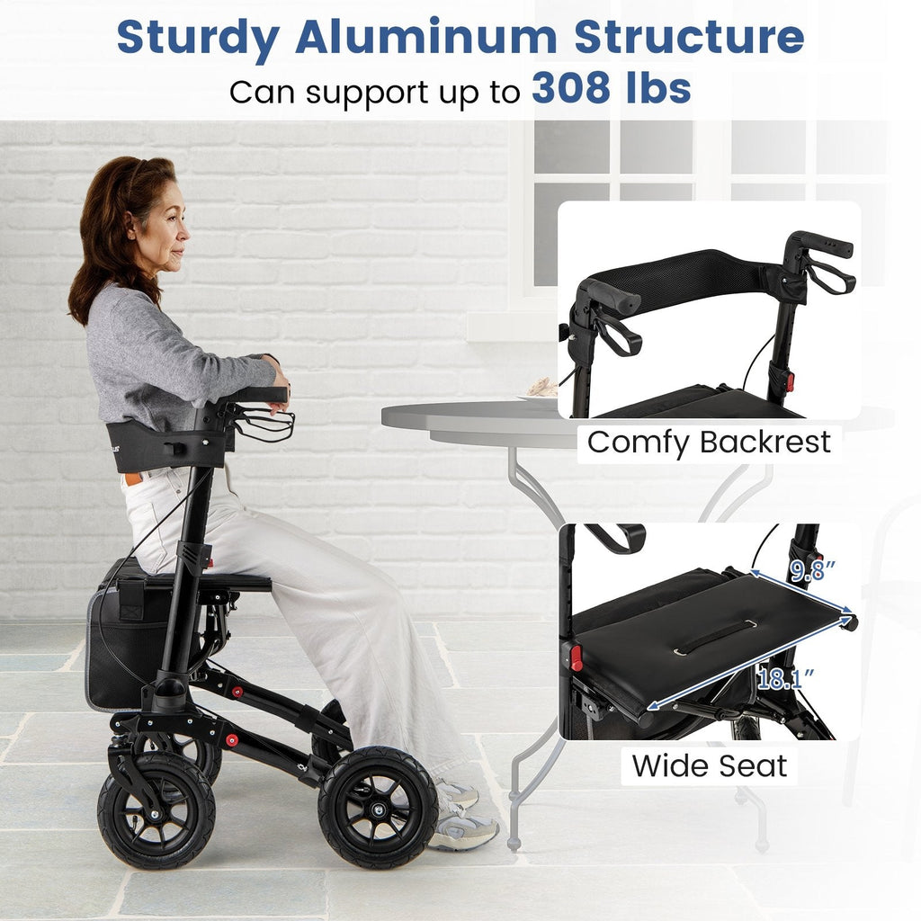 Folding Rollator Walker for Seniors with Seat for All Terrain-Black