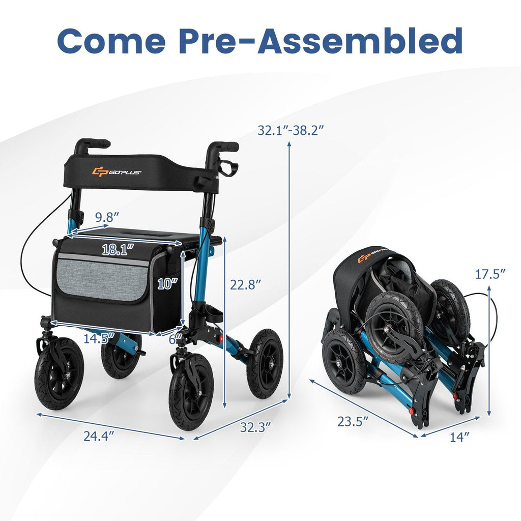 Folding Rollator Walker for Seniors with Seat for All Terrain-Navy