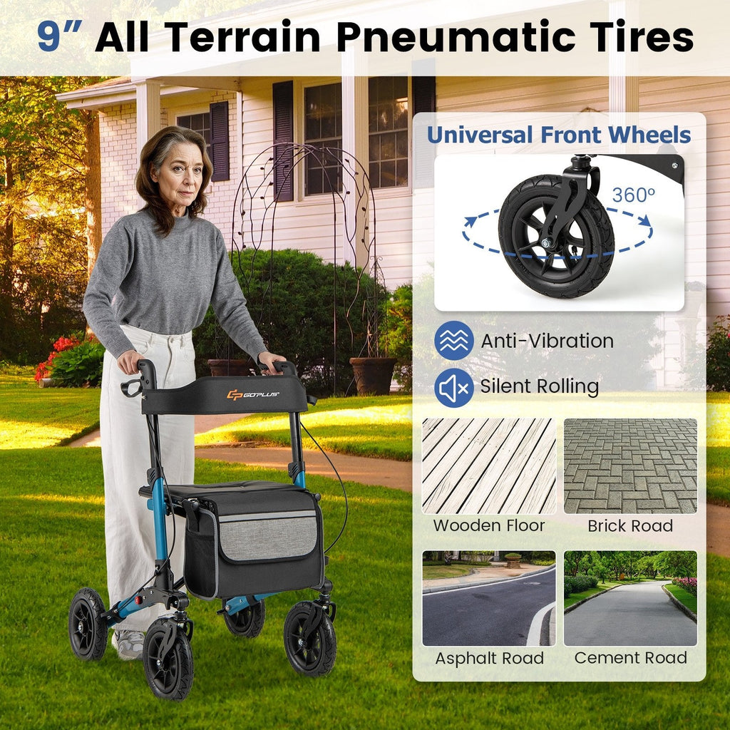 Folding Rollator Walker for Seniors with Seat for All Terrain-Navy