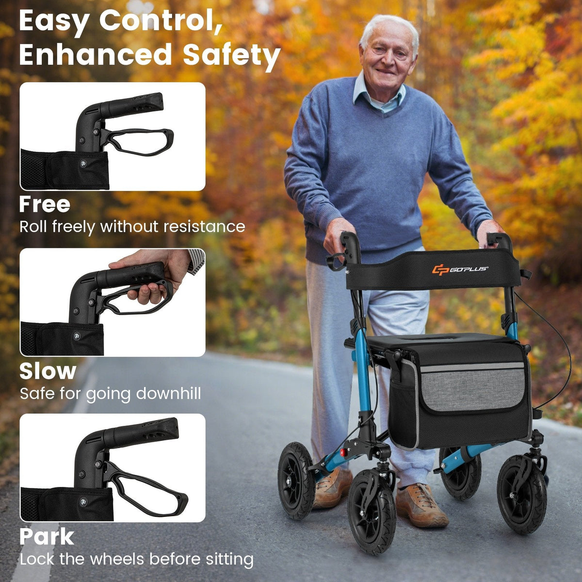 Folding Rollator Walker for Seniors with Seat for All Terrain-Navy