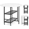 Folding Round Dining Table with Lockable Wheels-White