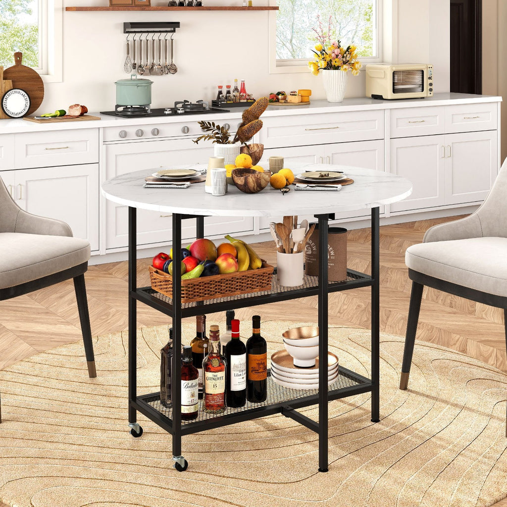 Folding Round Dining Table with Lockable Wheels-White