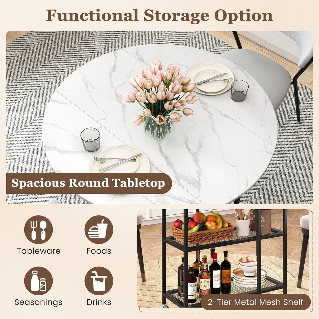 Folding Round Dining Table with Lockable Wheels-White