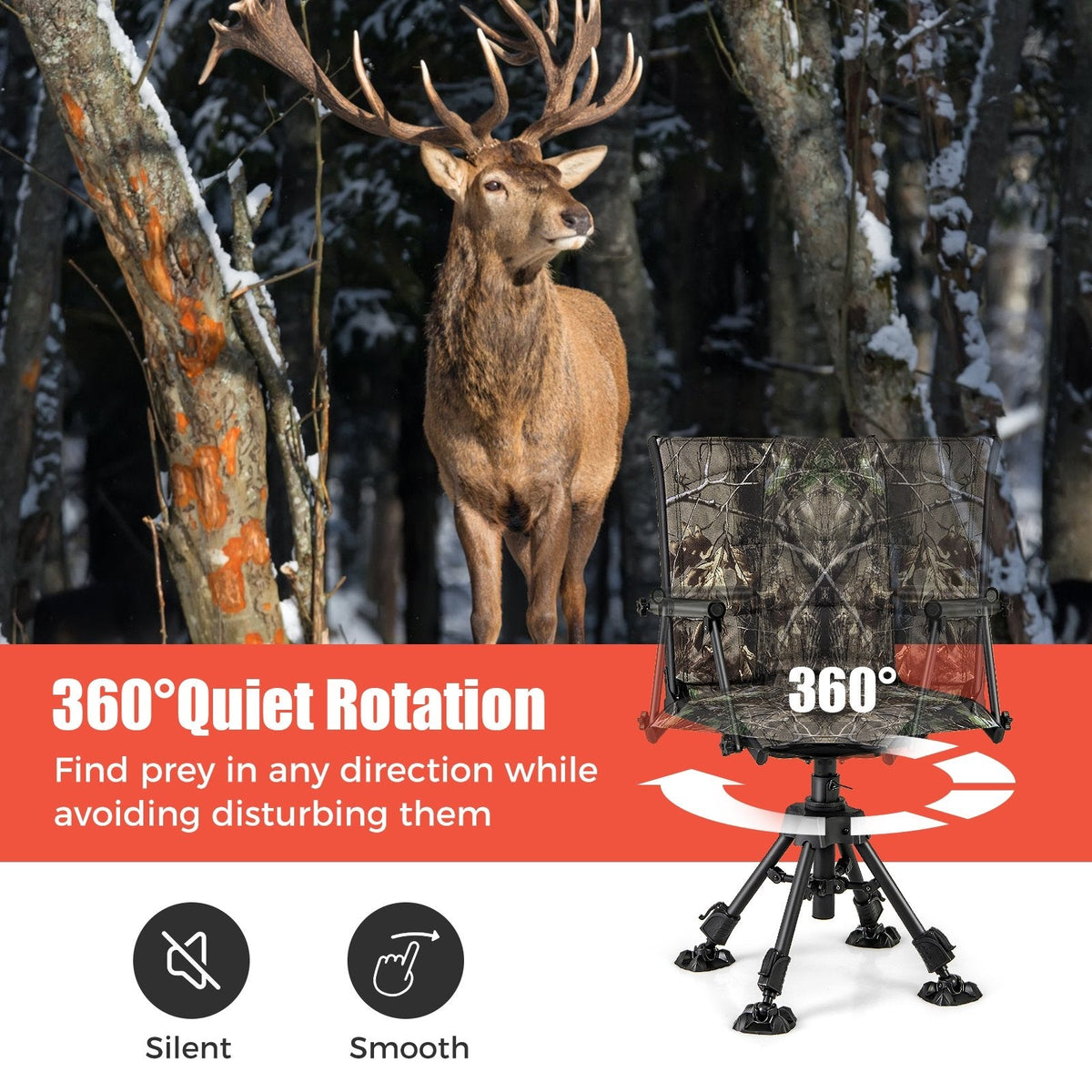 Folding Swivel Patio Chair with 4 Adjustable Leg-Camouflage