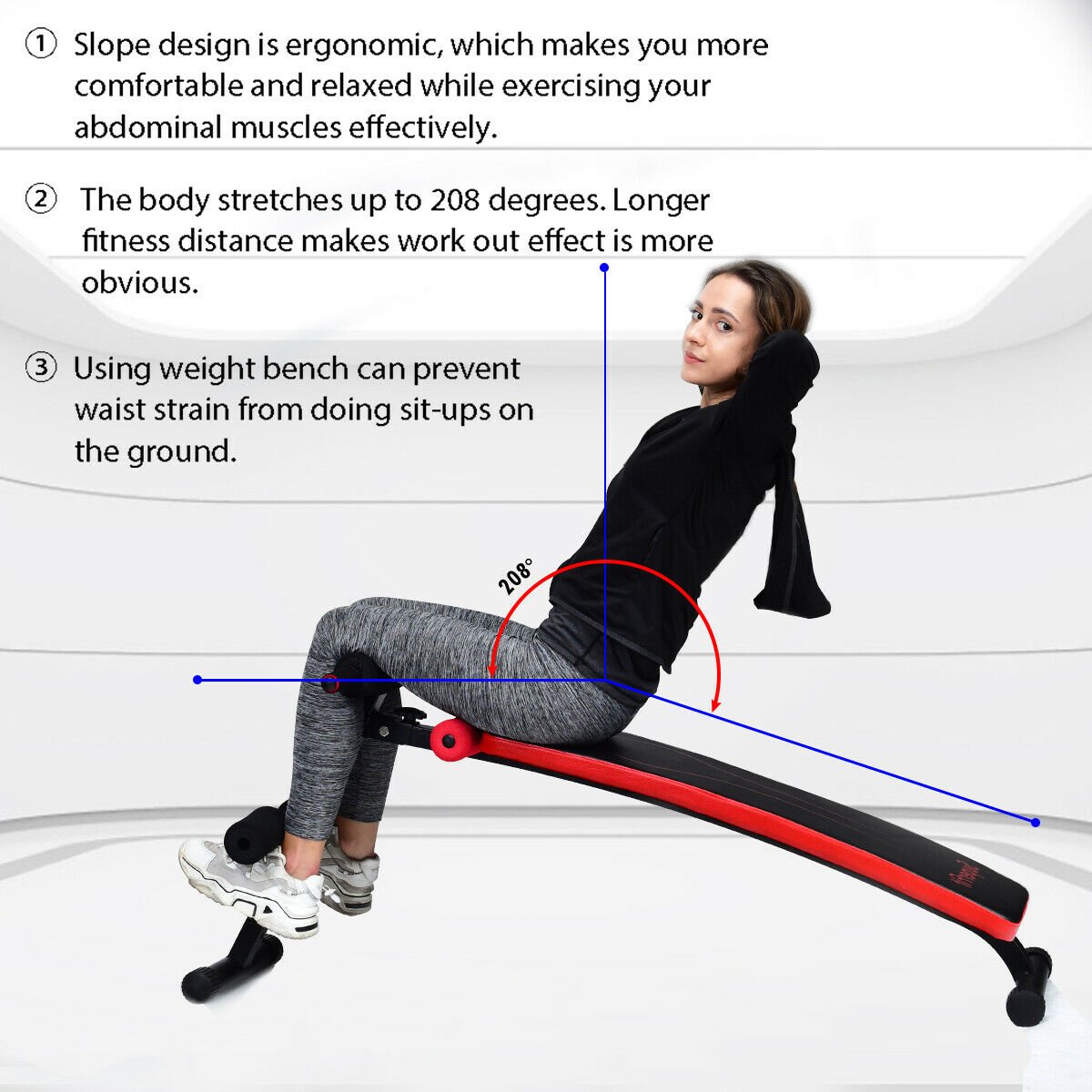 Folding Weight Bench Adjustable Sit-up Board Workout Slant Bench-Red