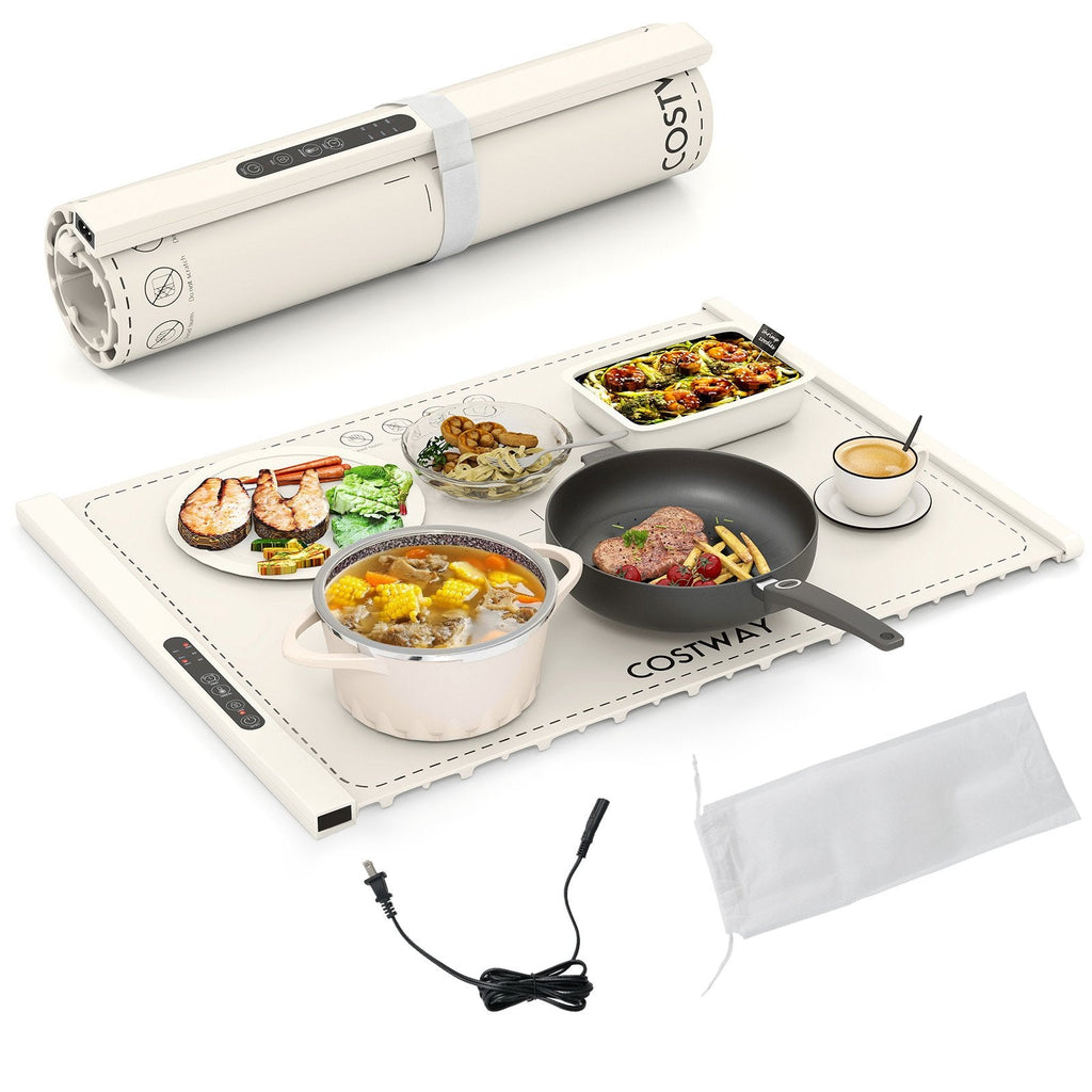 Food Warming Mat Rollable and Portable Electric Warming Tray with Fasting Heating-Beige