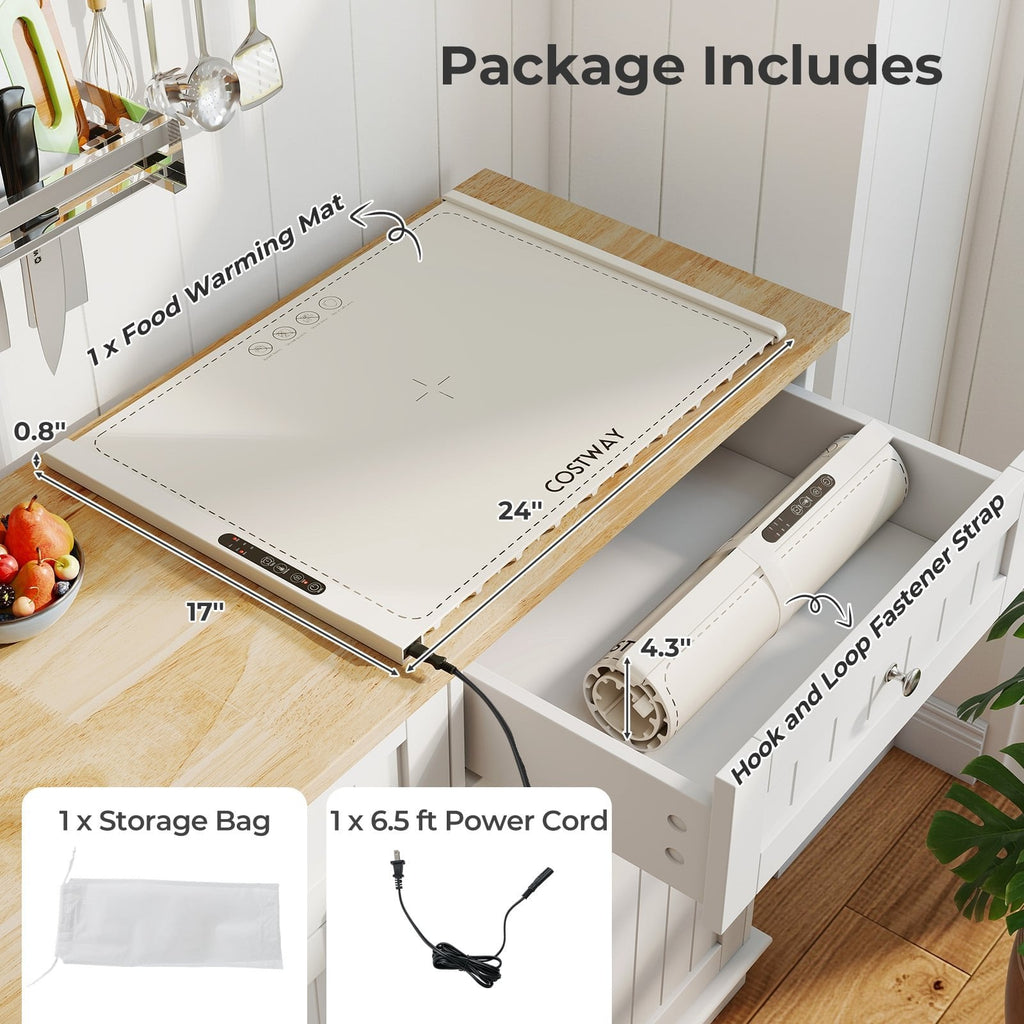 Food Warming Mat Rollable and Portable Electric Warming Tray with Fasting Heating-Beige