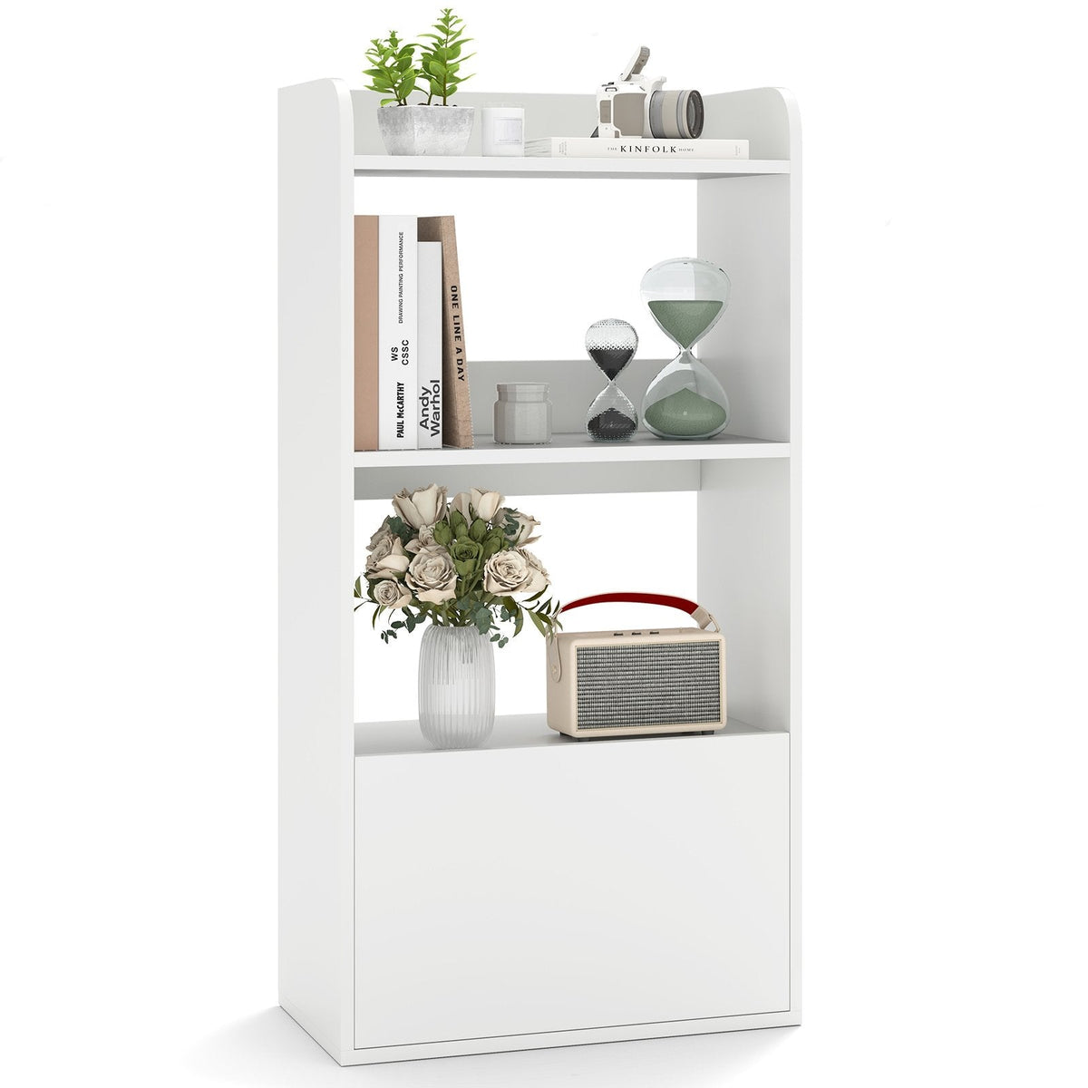 Freestanding Bookshelf with 3-Tier Open Shelf-White
