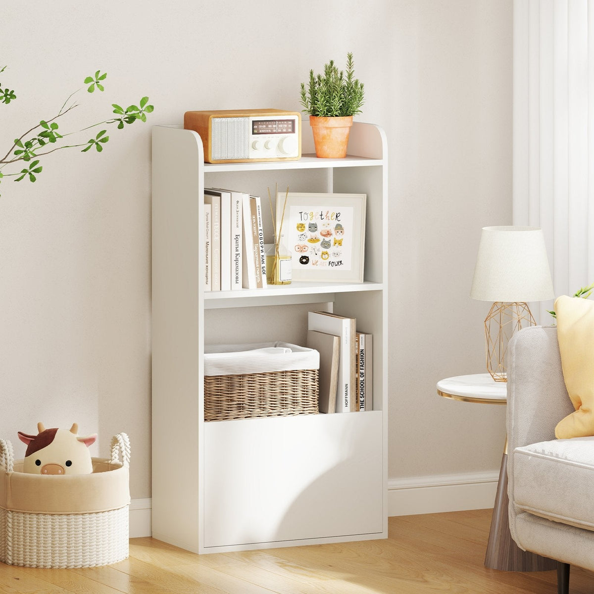 Freestanding Bookshelf with 3-Tier Open Shelf-White