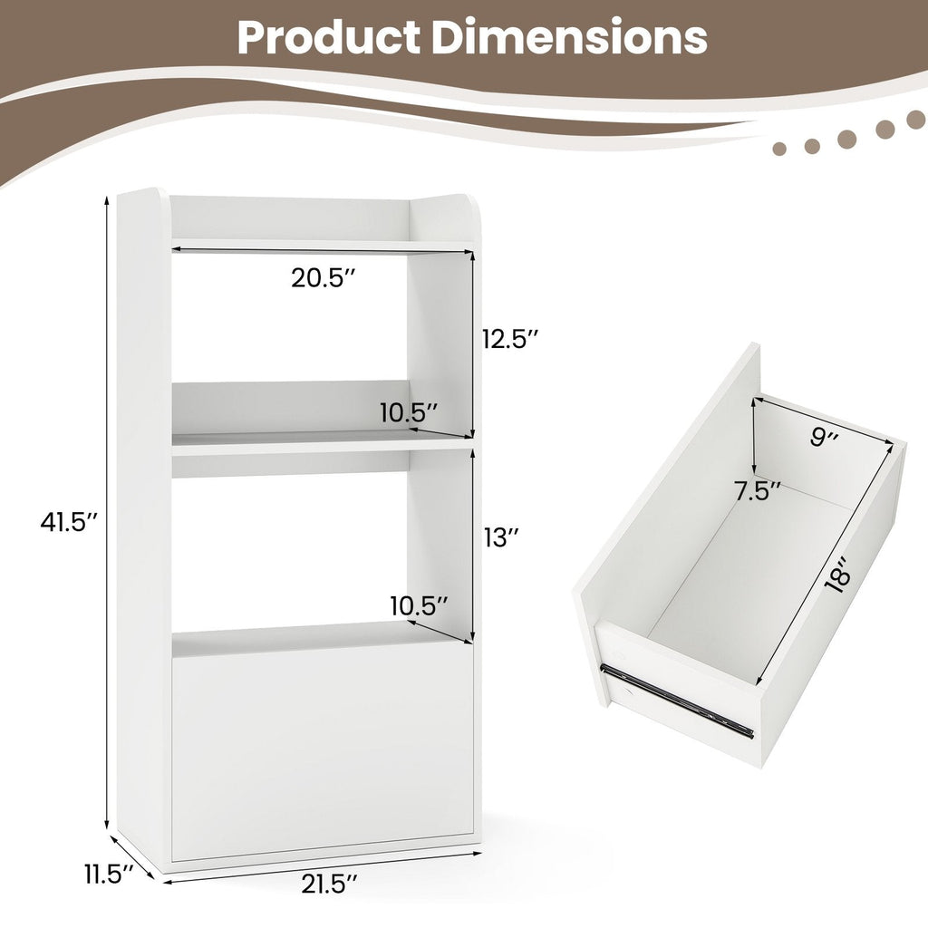 Freestanding Bookshelf with 3-Tier Open Shelf-White